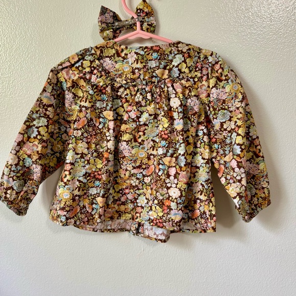 Bonton Floral Long Sleeve Baby Top with hair Bow 2T - Picture 2 of 2